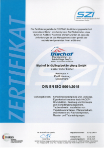 Schädlingsbekämpfung Bischof - ISO 9001 zertifiziert