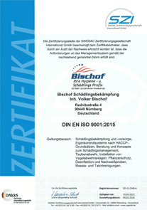 Schädlingsbekämpfung Bischof - ISO 9001 zertifiziert